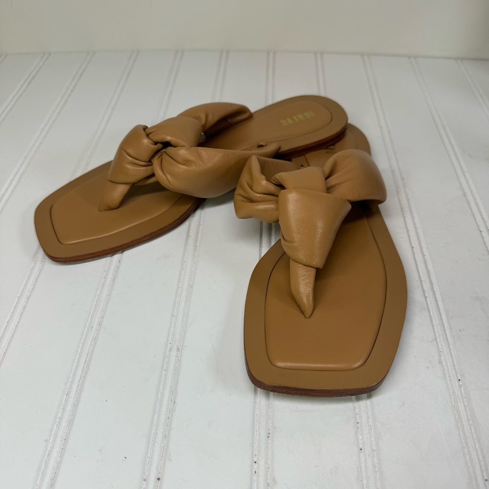 Anthropologie Maeve tan leather puffy thong sandals